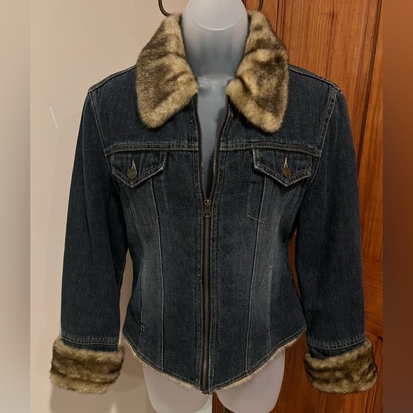 giacca Jackets & Blazers - NEW NWOT VINTAGE Y2K GIACCA PENNY LANE BLUE DENIM JACKET FAUX FUR TRIM MEDIUM